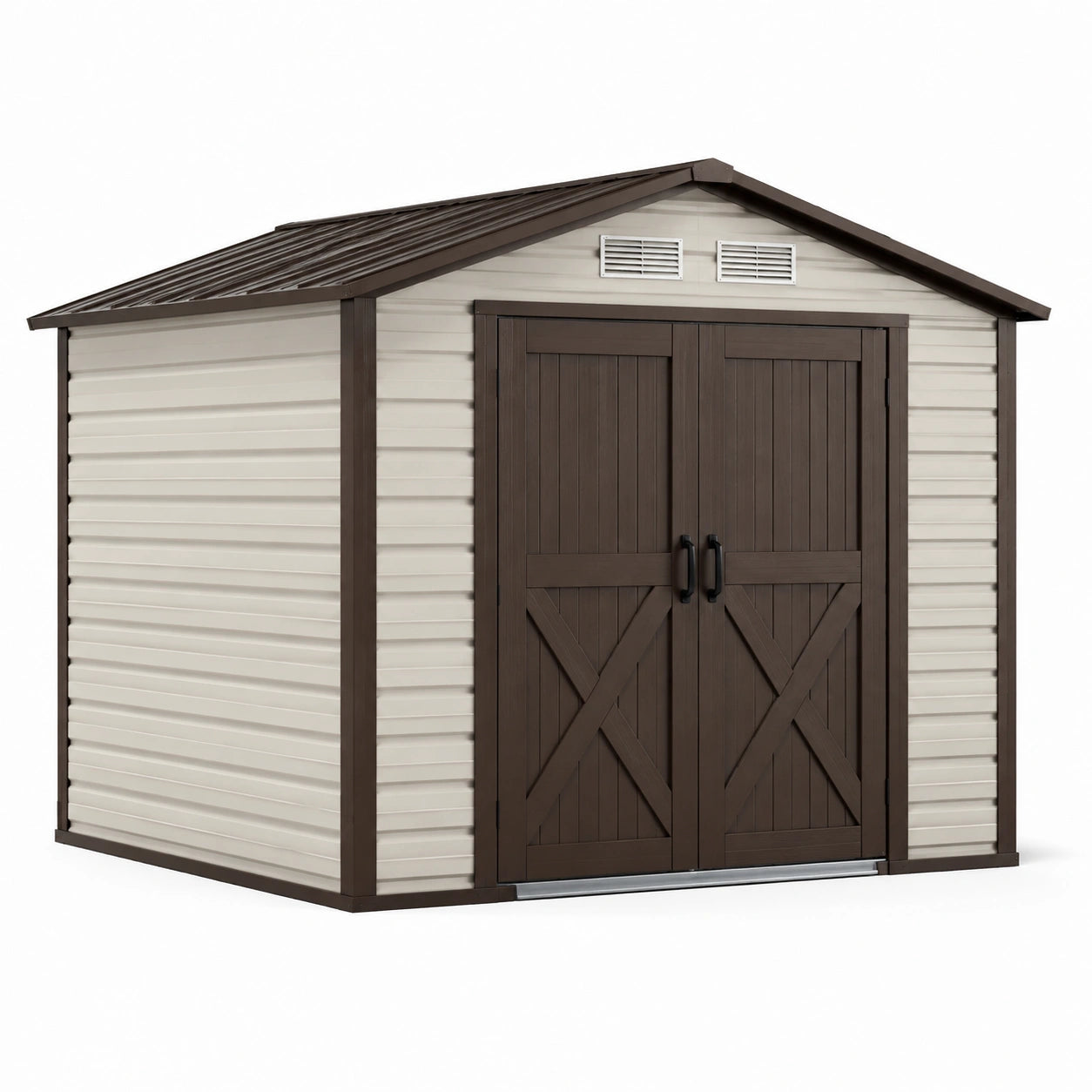 Abri de jardin en plastique polypropylène 225x185x226 cm beige et marron