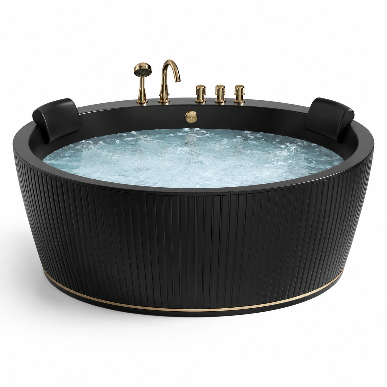 Baignoire ronde en acrylique noir avec robinetterie en laiton 180 cm