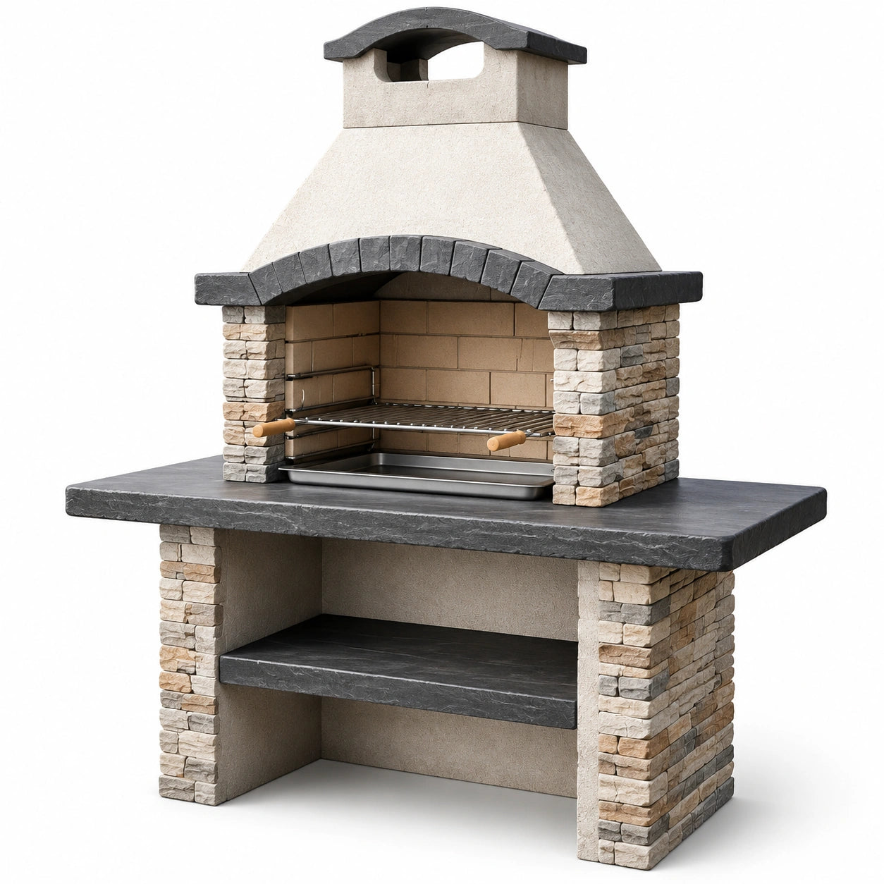 Barbecue en pierre reconstituée avec acier inoxydable, 110x65x200 cm, beige/gris