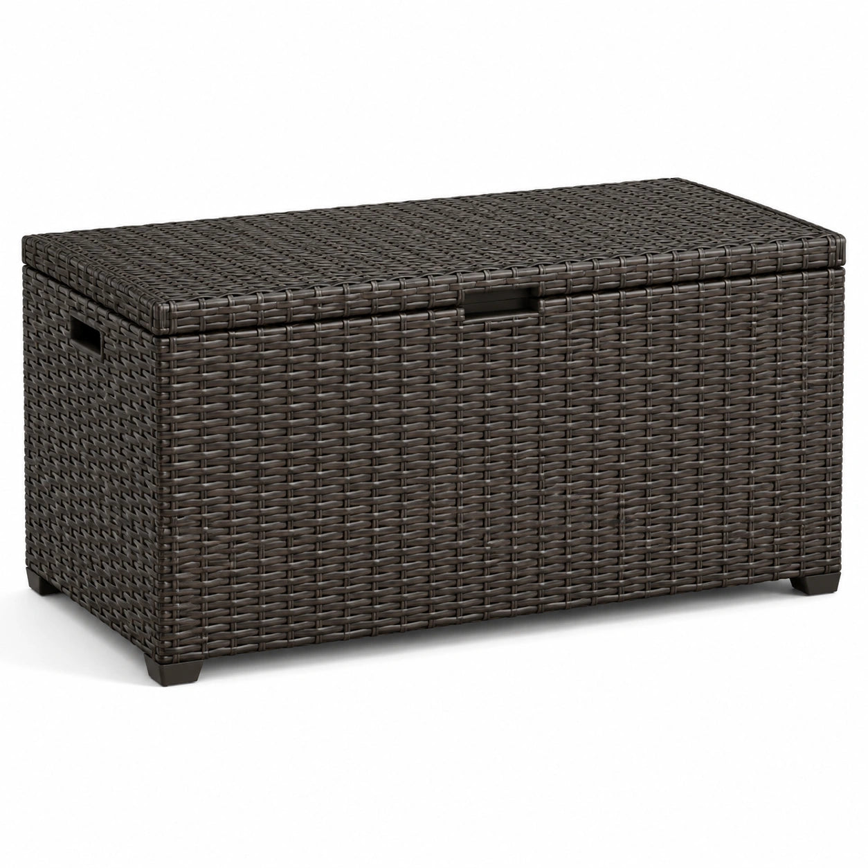 Coffre de rangement en résine tressée marron 120 cm