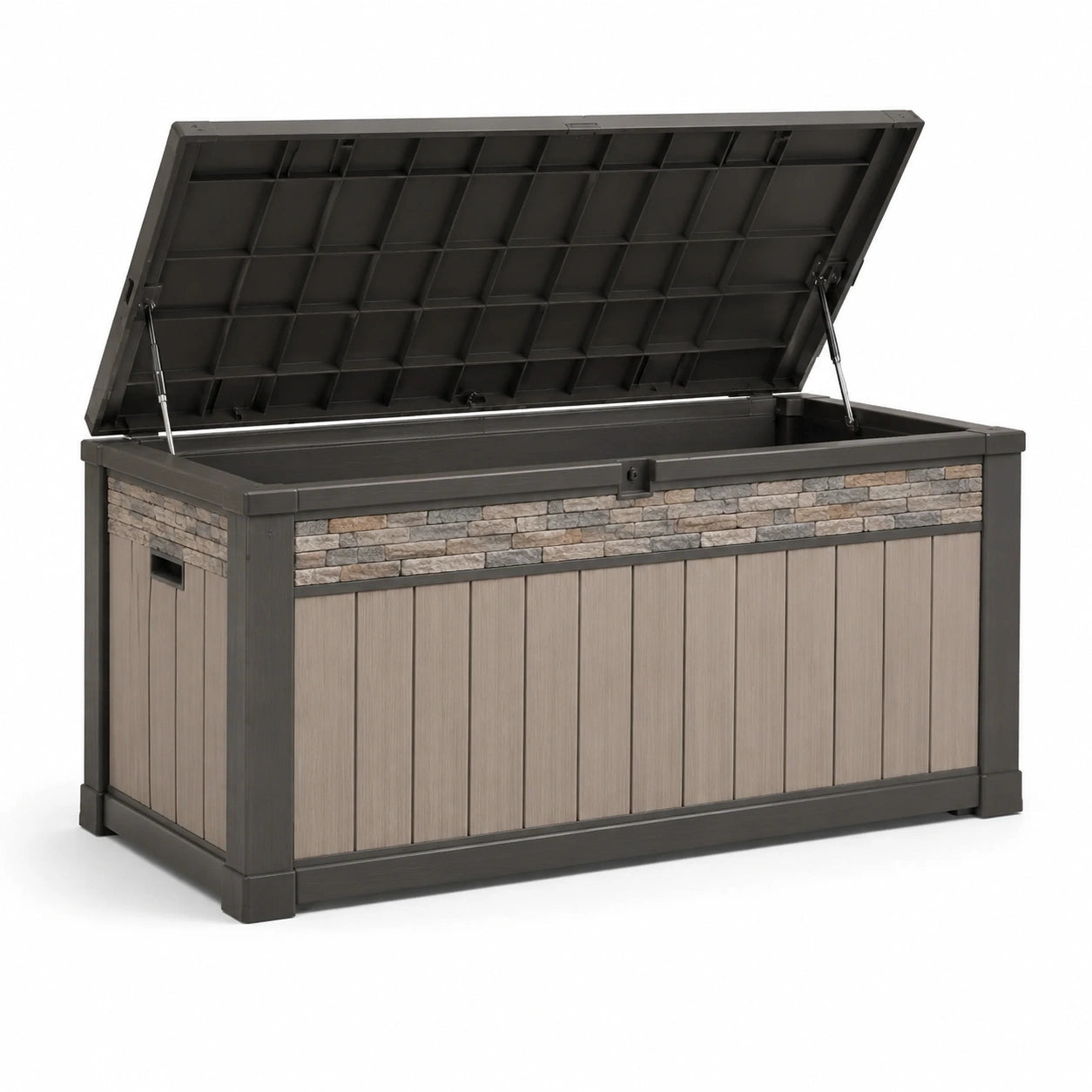 Coffre de rangement extérieur 570L en plastique gris et beige