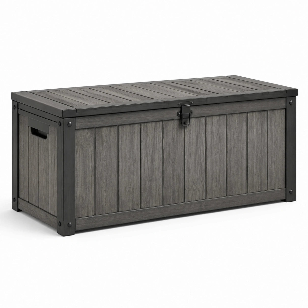 Coffre de rangement extérieur en résine et métal gris