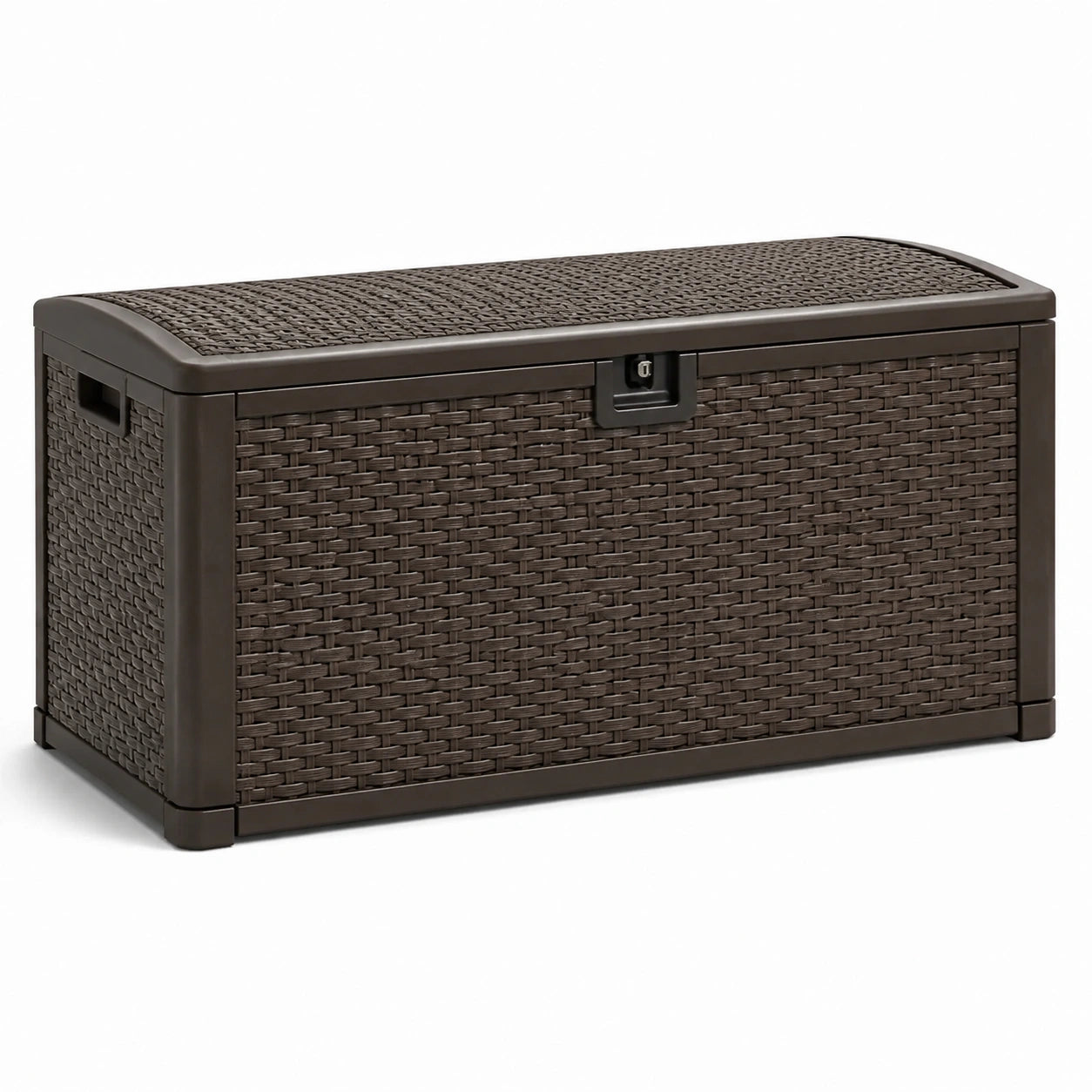 Coffre de rangement extérieur en plastique aspect rotin marron