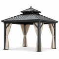 Pavillon de jardin en aluminium et acier avec rideaux beige 3x3m