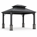 Pavillon de jardin en métal avec piliers en pierre, 4x3 m gris anthracite