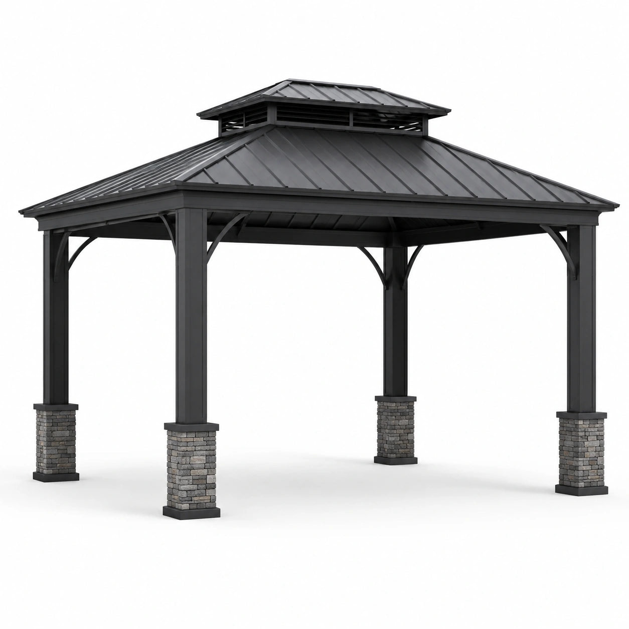 Pavillon de jardin en métal avec piliers en pierre, 4x3 m gris anthracite