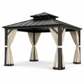 Pavillon en métal avec rideaux en polyester 3x3m noir/beige