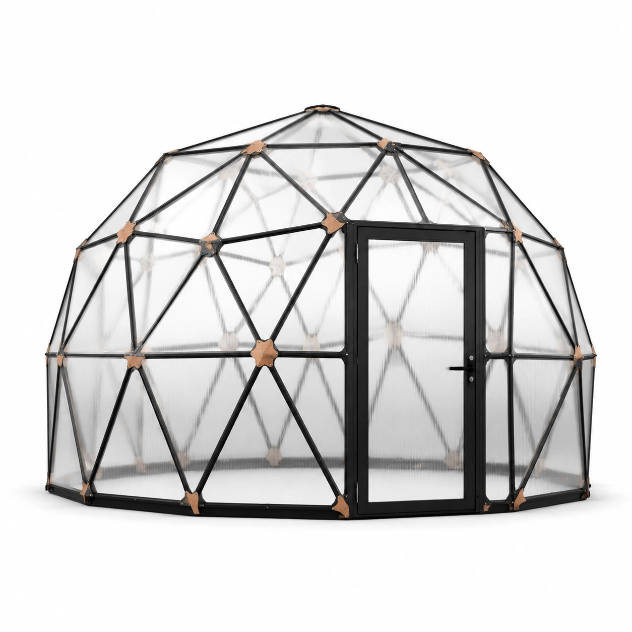 Serre géodésique en polycarbonate et acier noir, diamètre 10m